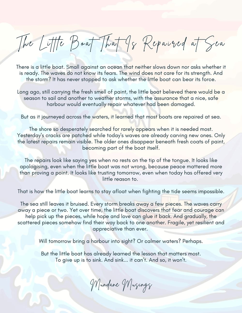 The Little Boat That Is Repaired at Sea — Mundane Musings
