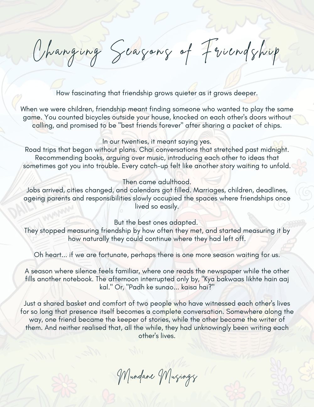 Changing Seasons of Friendship — Mundane Musings