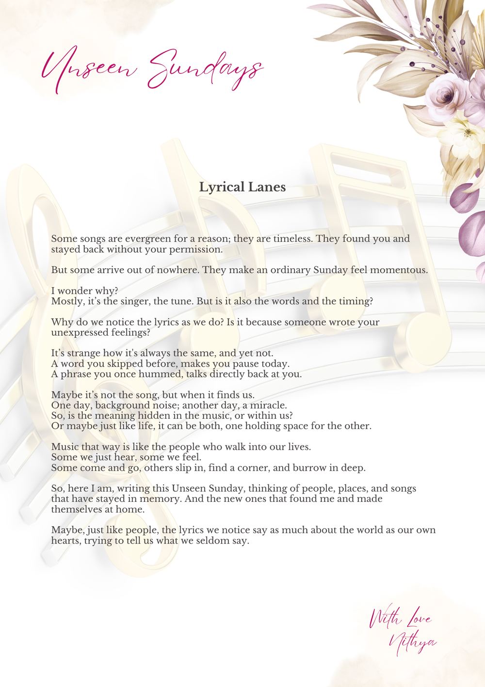 Lyrical Lanes — Unseen Sundays
