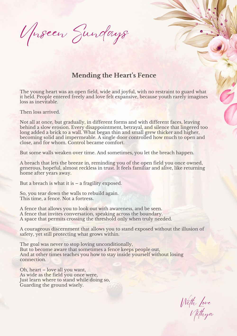 Mending the Heart's Fence — Unseen Sundays