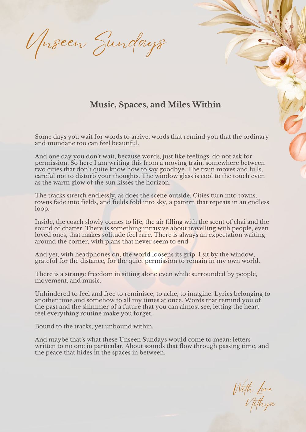 Music, Spaces, and Miles Within — Unseen Sundays